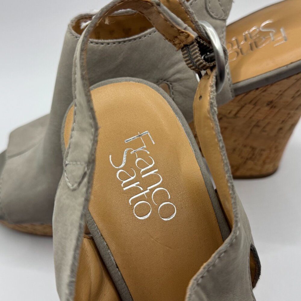 👡 EUC Franco Sarto Gray Suede Peep Toe Cork Platform Sandals - Picture 5 of 8